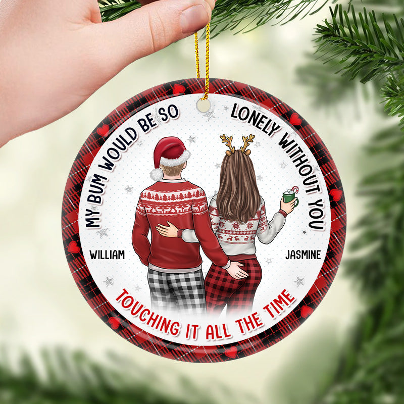 Custom Name Funny Bum Touching Christmas Gifts for Couples - Personalized Ceramic Ornament