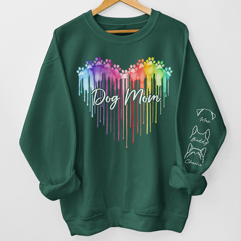 Custom Name Dog Mom Rainbow Paw Gifts - Personalized Sweater