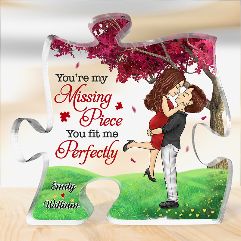 You Complete Me And Make Me A Better Person - Couple Personalized Custom Puzzle Shaped Acrylic Plaque - Christmas Gift For Husband Wife, Anniversary