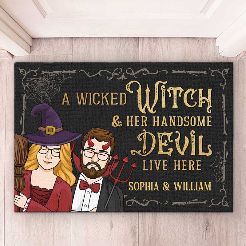 Custom Name Halloween Witch Couple Gifts - Personalized Doormat
