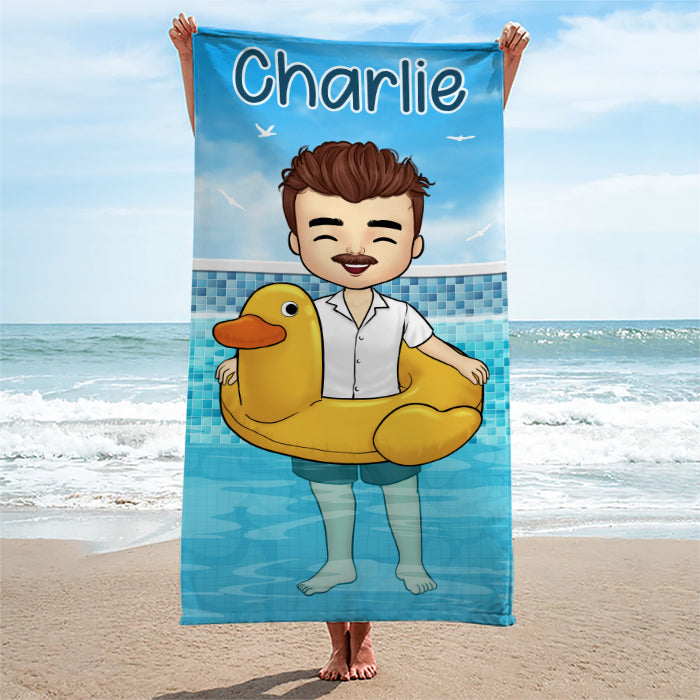 Custom Name Cartoon Duck Pool Gifts - Personalized Beach Towel