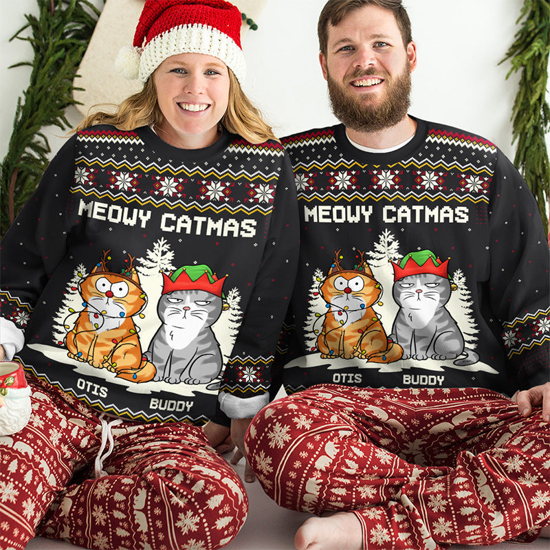 Jingle Purrs All The Way - Cat Personalized Custom Ugly Sweatshirt - Unisex Wool Jumper - Christmas Gift For Pet Owners, Pet Lovers