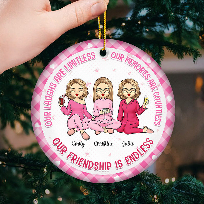 I Wear Pink For My Bestie - Bestie Personalized Custom Ornament - Ceramic Round Shaped - Christmas Gift For Best Friends, BFF, Sisters