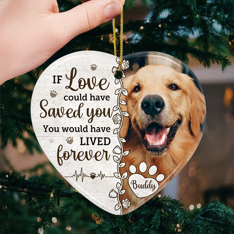 Custom Photo A Dog Is A Bond Between Strangers - Memorial Personalized Custom Ornament - Ceramic Heart Shaped - Christmas Gift, Sympathy Gift For Pet Owners, Pet Lovers