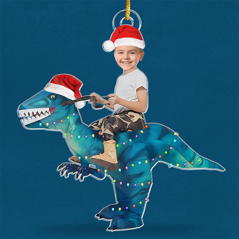 Custom Photo Christmas Dinosaur Gifts for Kids - Personalized Ornament