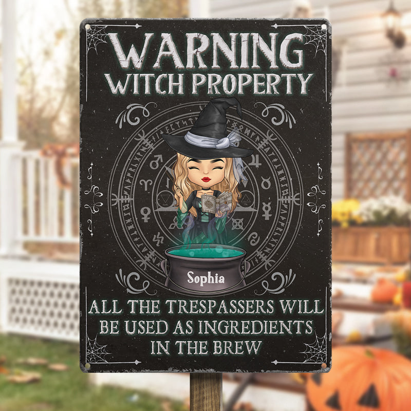Custom Warning Witch Property Halloween Decor - Personalized Metal Sign