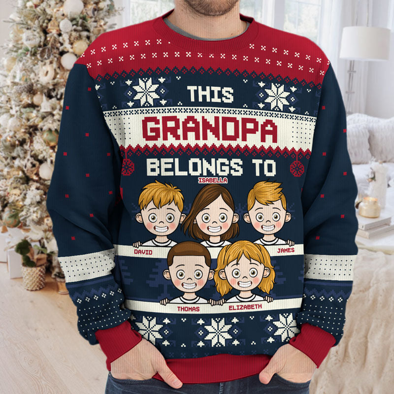 This Grandma Belongs To Green Style - Family Personalized Custom Ugly Sweatshirt - Unisex Wool Jumper - New Arrival Christmas Gift For Grandma, Grandparents