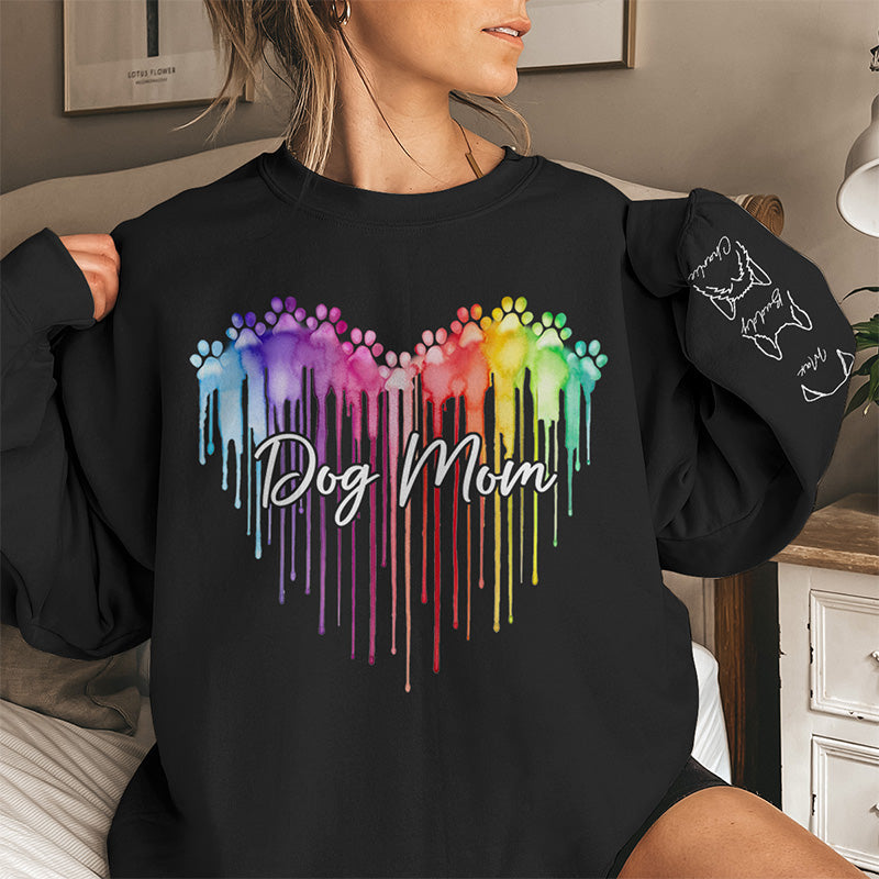 Custom Name Dog Mom Rainbow Paw Gifts - Personalized Sweater