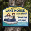 Standing On The Pontoon & Enjoy A Cocktail - Couple Personalized Custom Shaped Home Decor Wood Sign - House Warming Gift For Couple, Pontoon Lovers