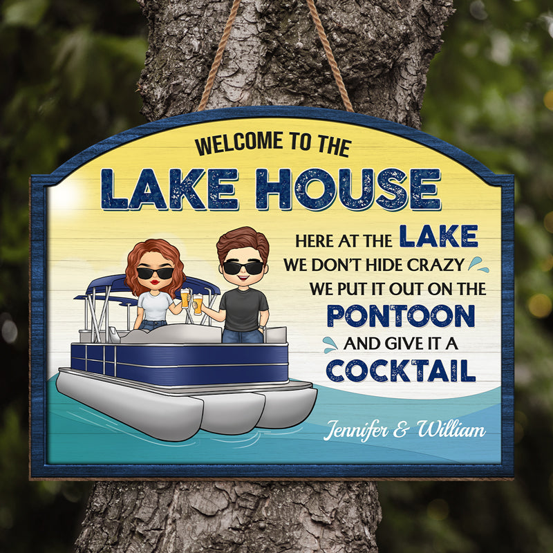 Custom Name Funny Lake House Pontoon Gifts for Couples - Personalized Wood Sign