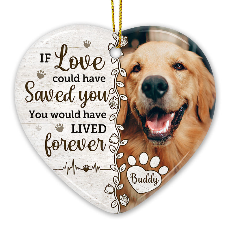 Custom Photo A Dog Is A Bond Between Strangers - Memorial Personalized Custom Ornament - Ceramic Heart Shaped - Christmas Gift, Sympathy Gift For Pet Owners, Pet Lovers