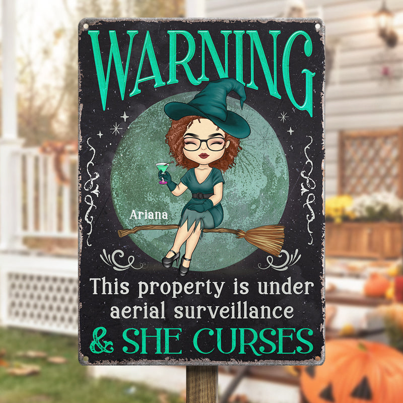 Custom Name Witch Warning Halloween Decor - Personalized Metal Sign