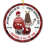 Custom Name Funny Bum Touching Christmas Gifts for Couples - Personalized Ceramic Ornament