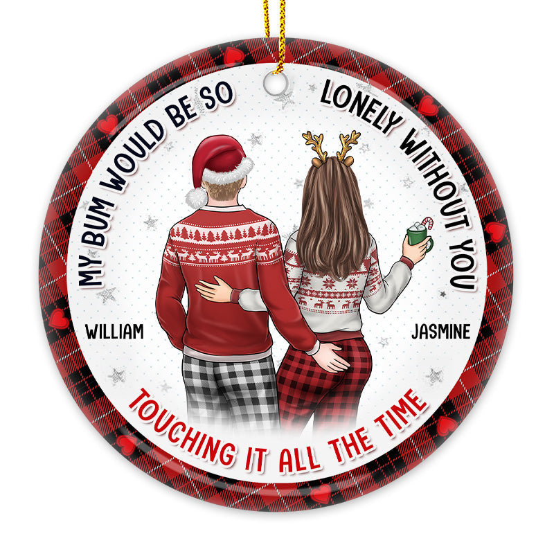 Custom Name Funny Bum Touching Christmas Gifts for Couples - Personalized Ceramic Ornament