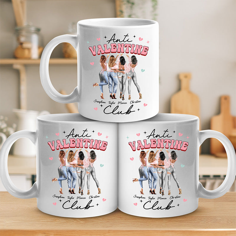 Anti Valentine Club - Bestie Personalized Custom Mug - Valentine Gift For Best Friends, BFF, Sisters
