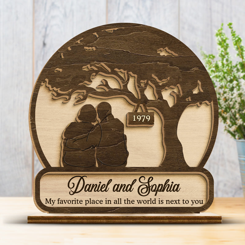 Custom Name Romantic Couple Gifts - Personalized Wooden Plaque With Flat Stand