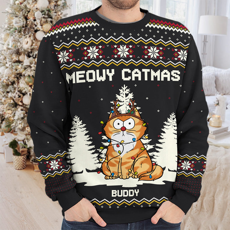 Jingle Purrs All The Way - Cat Personalized Custom Ugly Sweatshirt - Unisex Wool Jumper - Christmas Gift For Pet Owners, Pet Lovers