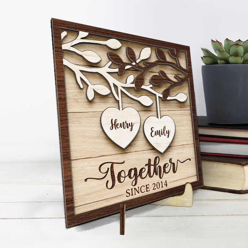 Me And Her We Are A Team - Couple Personalized Custom 2-Layered Wooden Plaque With Stand - House Warming Gift For Husband Wife, Anniversary