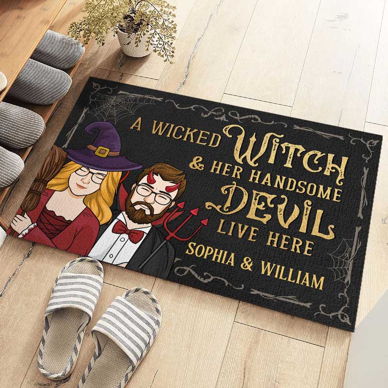 Custom Name Halloween Witch Couple Gifts - Personalized Doormat