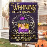 Witch Property Warning Halloween Decor - Metal Sign
