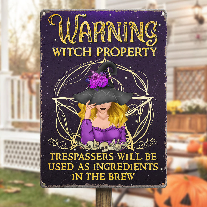 Witch Property Warning Halloween Decor - Metal Sign