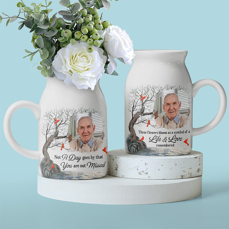 Custom Photo Greatly Loved, Deeply Missed - Memorial Personalized Custom Home Decor Flower Vase - Sympathy Gift For Family Members
