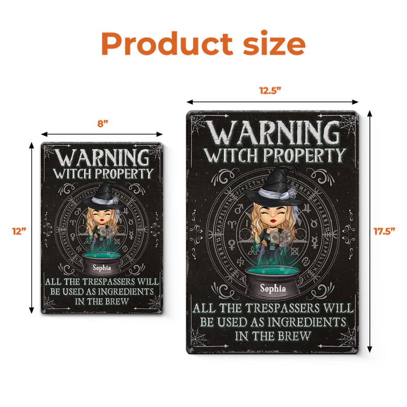 Custom Warning Witch Property Halloween Decor - Personalized Metal Sign