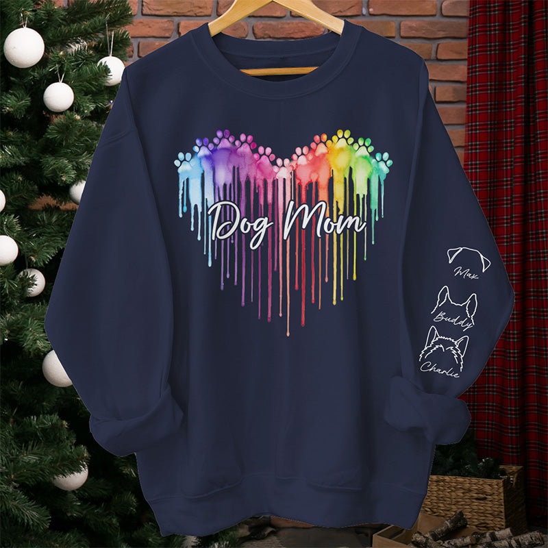 Custom Name Dog Mom Rainbow Paw Gifts - Personalized Sweater