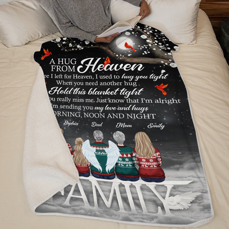 A Hug From Heaven - Memorial Personalized Custom Blanket - Christmas Gift, Sympathy Gift For Family Members