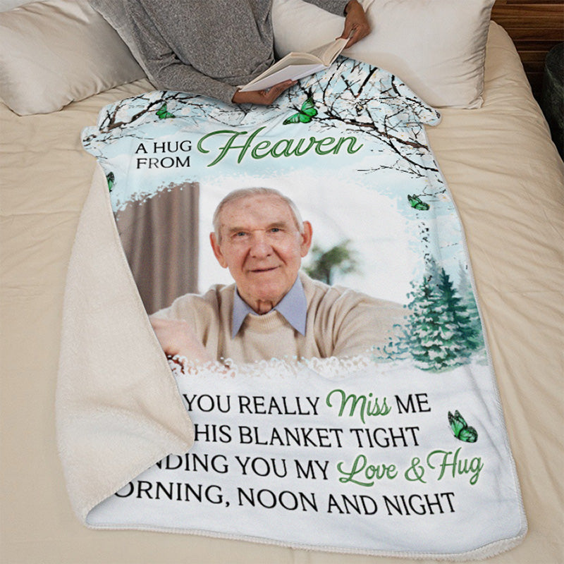 Custom Photo Hug From Heaven Memorial Gifts - Personalized Blanket