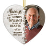Custom Photo Always On Our Minds Forever In Our Hearts - Memorial Personalized Custom Ornament - Ceramic Heart Shaped - Christmas Gift, Sympathy Gift For Family Members