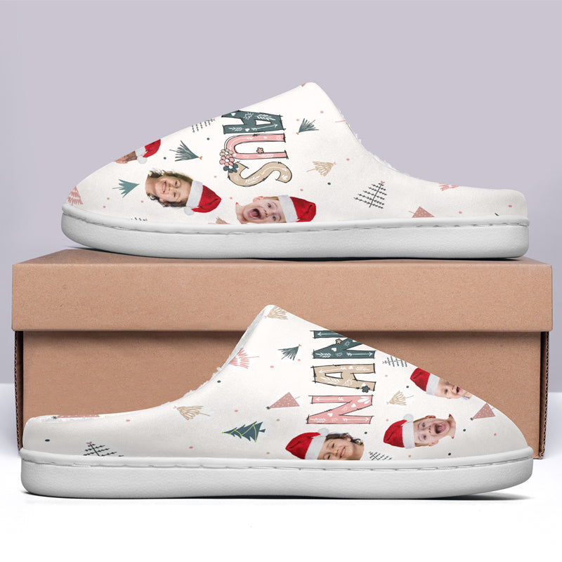 Custom Photo The Coolest Nana Claus Ever - Family Personalized Custom Fluffy Slippers - Christmas Gift For Grandma
