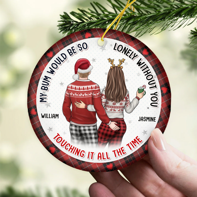 Custom Name Funny Bum Touching Christmas Gifts for Couples - Personalized Ceramic Ornament