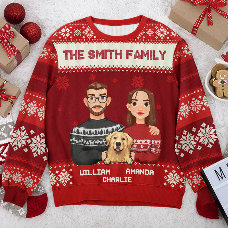 Custom Family Name Pet Portrait Christmas Gifts - Personalized Sweatshirt