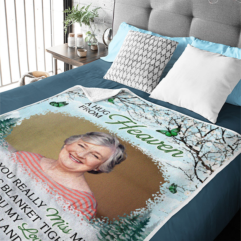 Custom Photo Hug From Heaven Memorial Gifts - Personalized Blanket