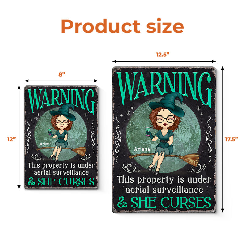 Custom Name Witch Warning Halloween Decor - Personalized Metal Sign