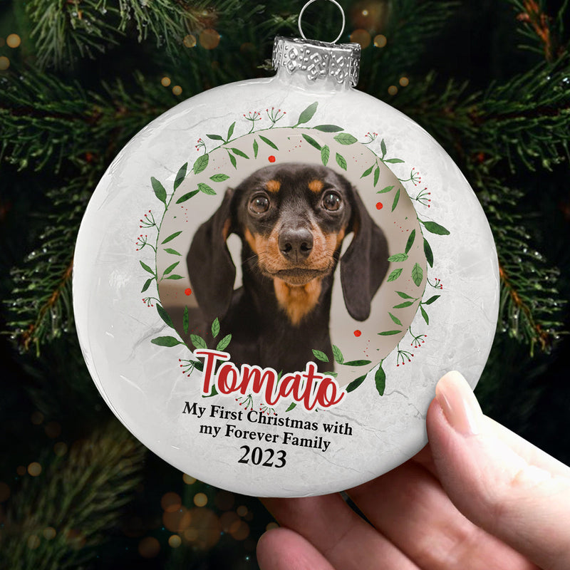 Custom Photo My First Christmas - Dog & Cat Personalized Custom White Flat Ball Ornament - Christmas Gift For Pet Owners, Pet Lovers