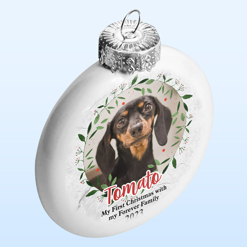 Custom Photo My First Christmas - Dog & Cat Personalized Custom White Flat Ball Ornament - Christmas Gift For Pet Owners, Pet Lovers